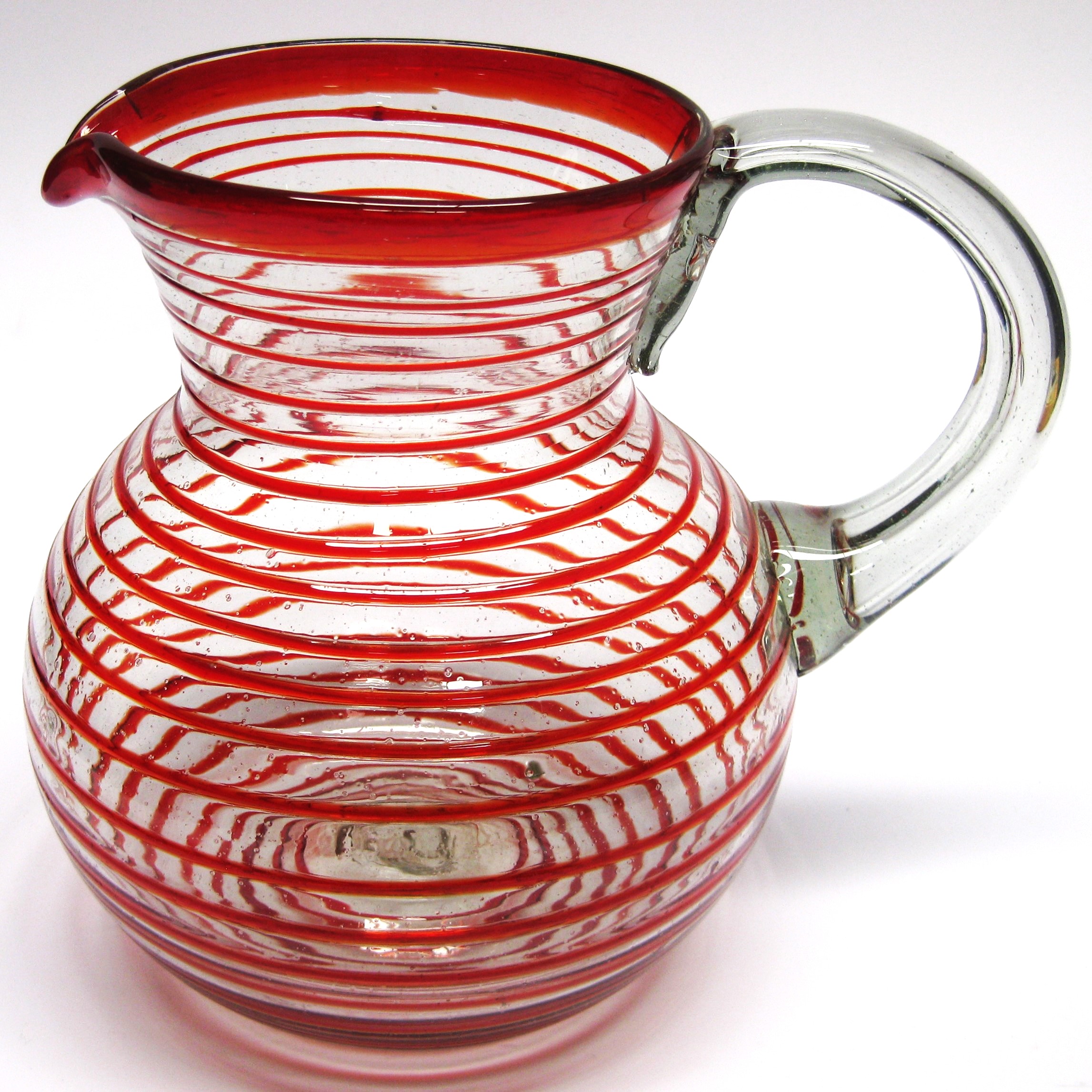 Jarra de vidrio soplado con espiral rojo rub, 120 oz, Vidrio Reciclado, Libre de Plomo y Toxinas